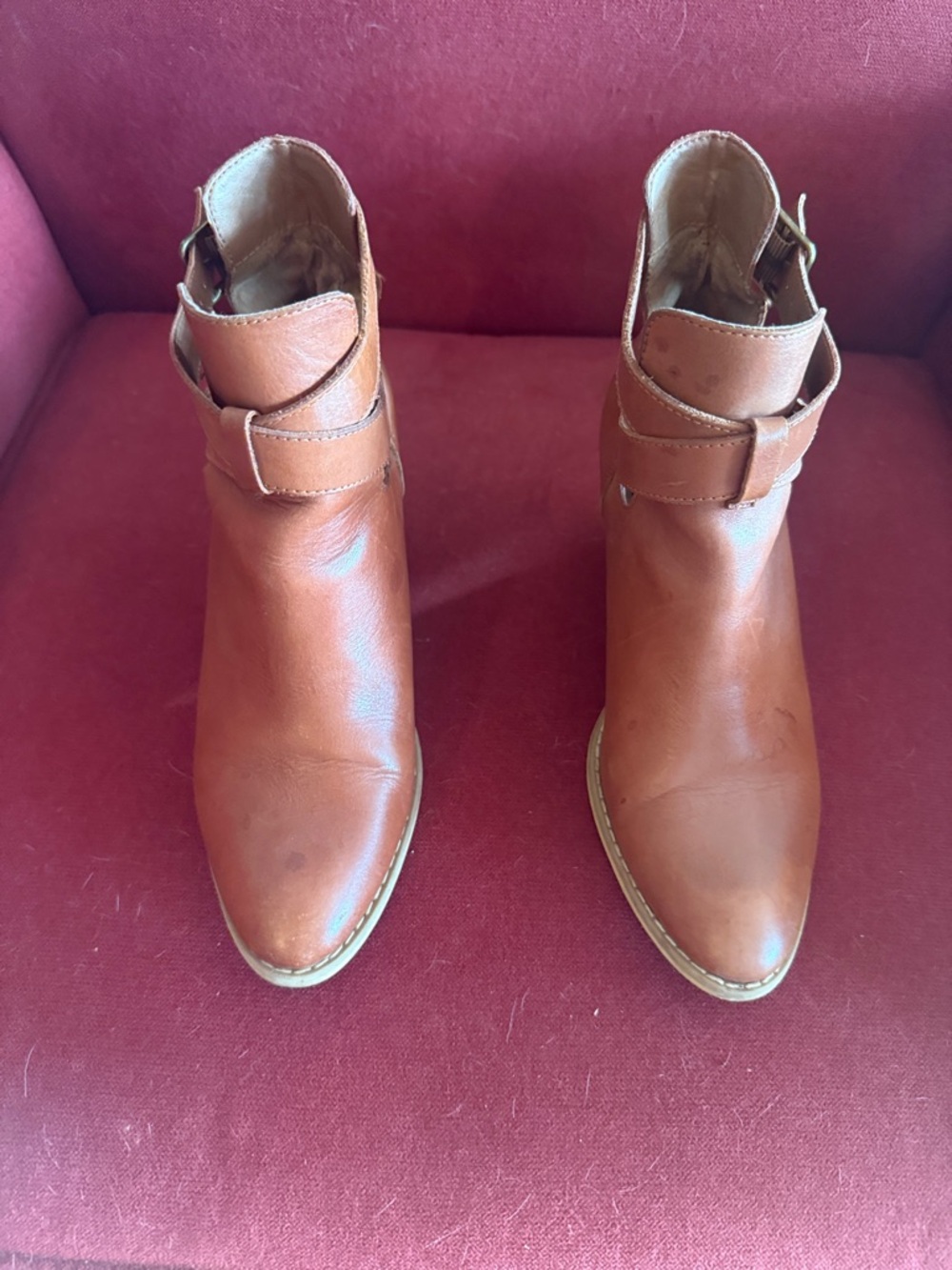 Reba Cognac Leather Ankle Booties with Wrap Strap